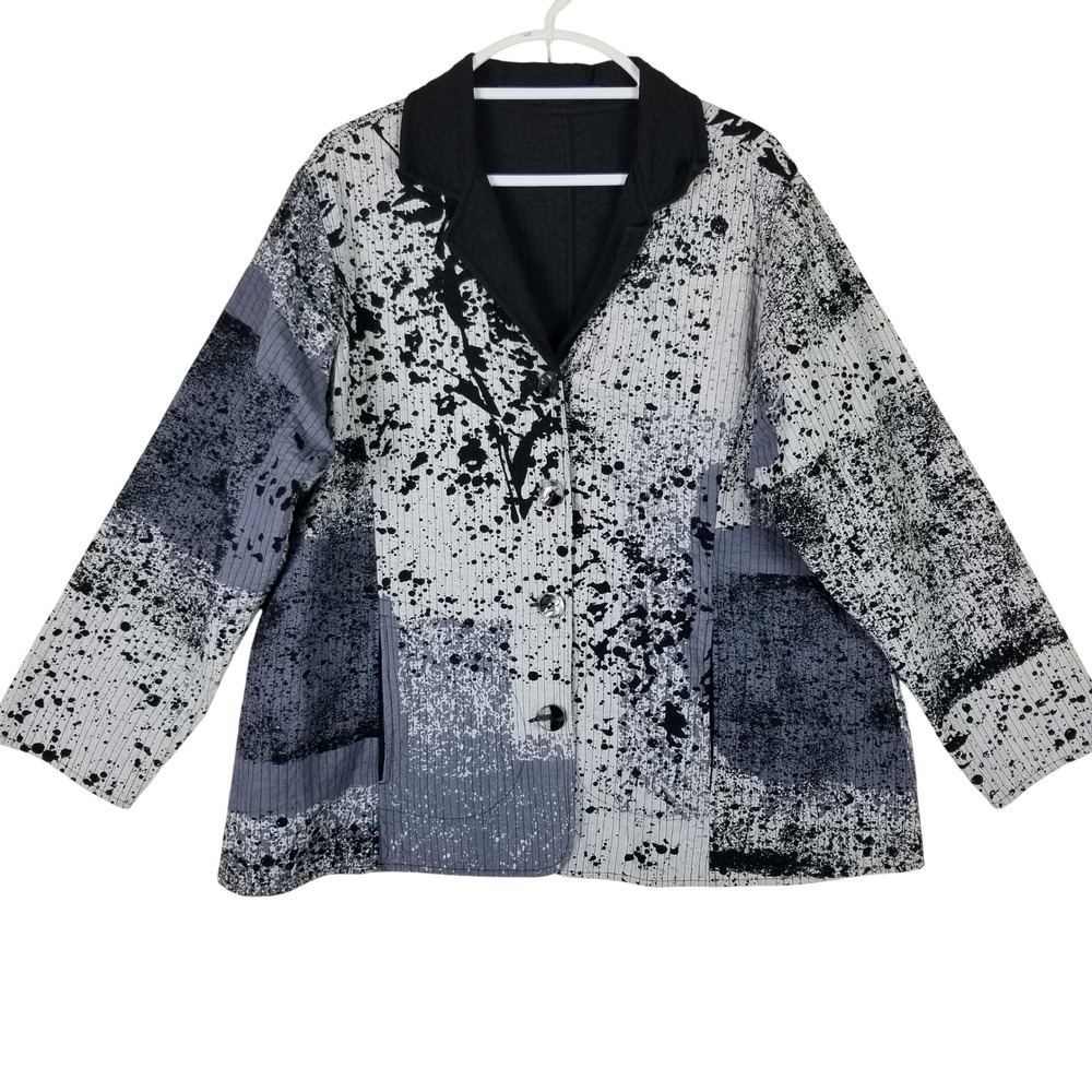 Parsley & Sage Reversible Jacket Womens 2X Black White Abstract Quilted Cotton